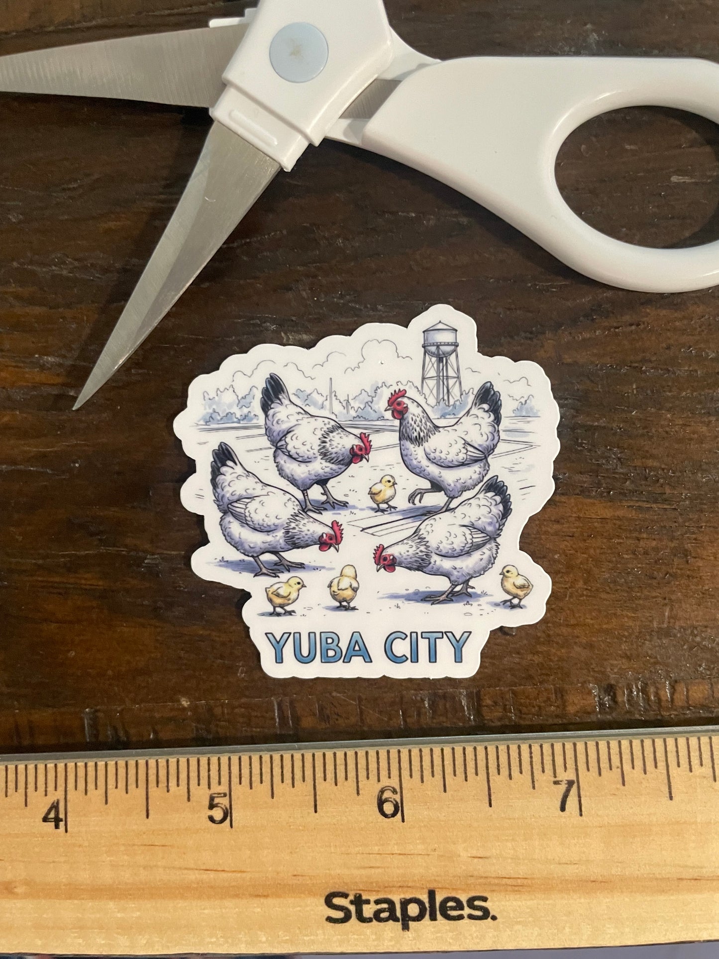 Yuba City Hand Drawn Parking Lot Chickens, Water Tower and Buttes!