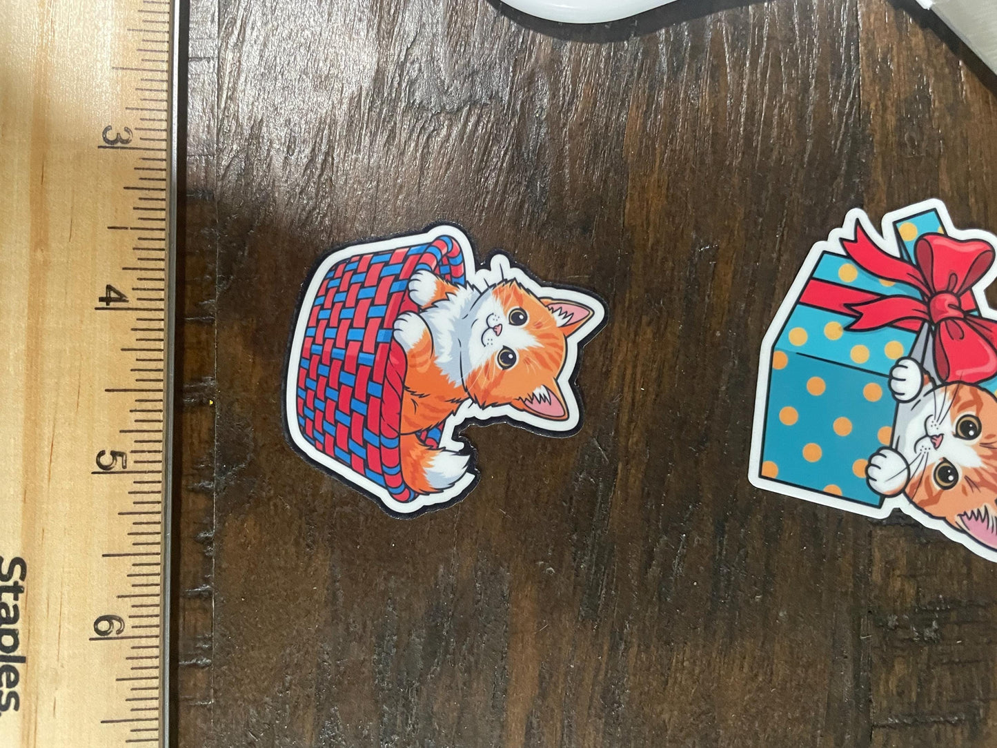 cutee cat stickers, cuddly cat sticker, basket cat sticker, vinyl waterproof cat sticker