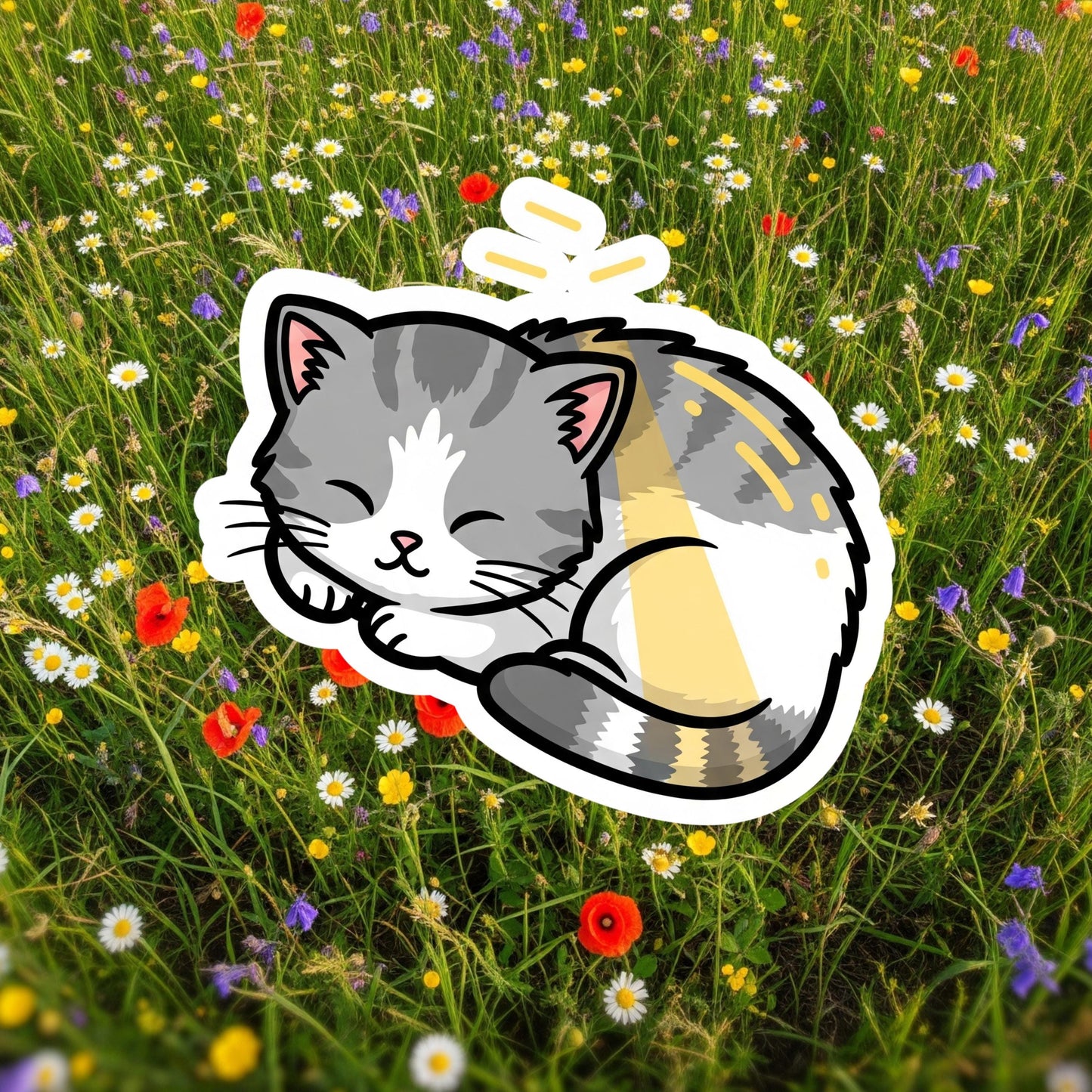 cutee cat sticker, sleepy cat sticker, sunshine cat, animal sticker, cute animal sticker, waterproof vinyl sticker