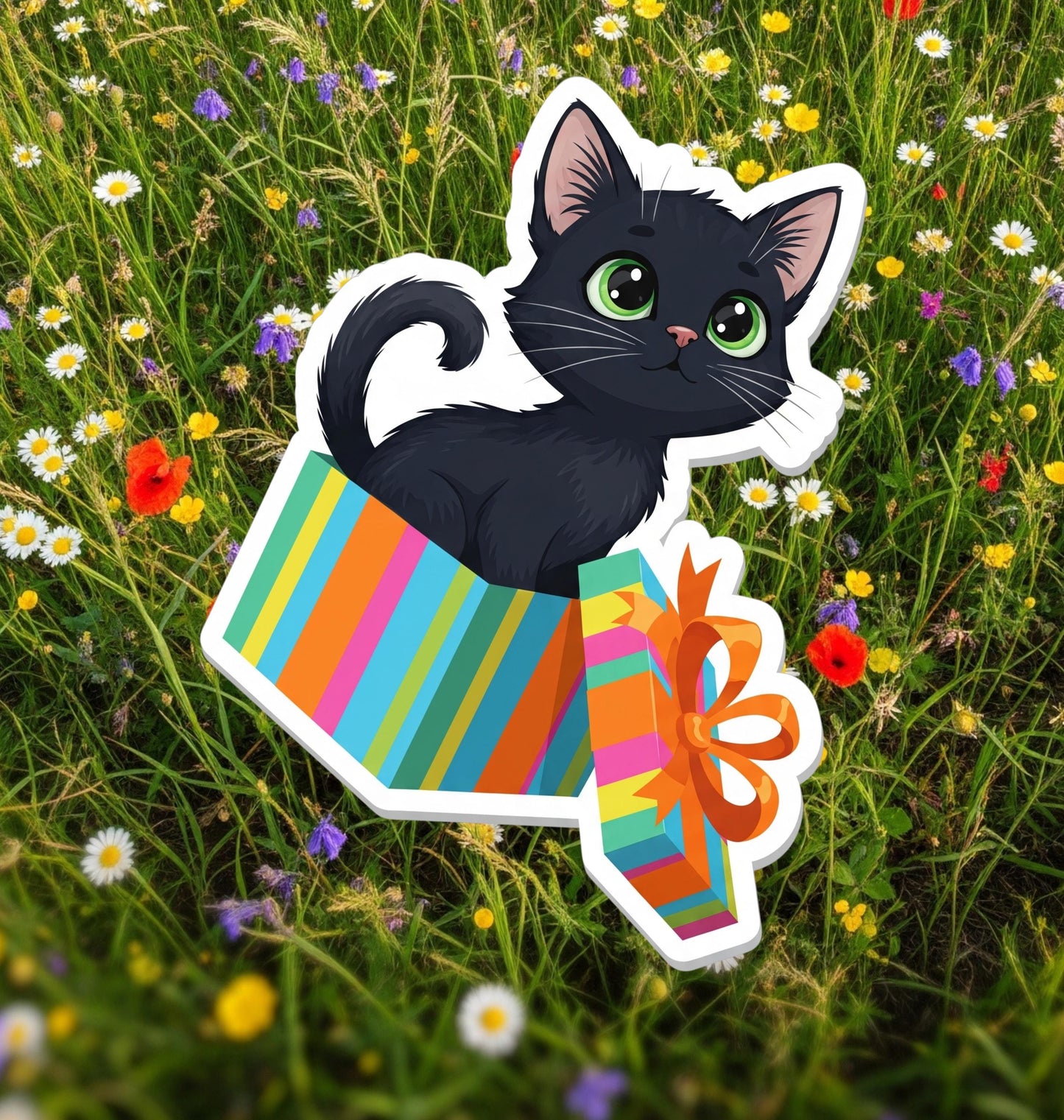 Cute Black Kitty Sticker, blackcat cat sticker, vinyl waterproof cat sticker