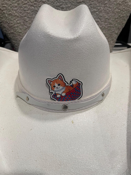 cutee cat stickers, cuddly cat sticker, basket cat sticker, vinyl waterproof cat sticker