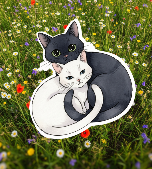 cutee cat stickers, black cat sticker, white cat sticker, cuddly cat sticker, cute animal sticker