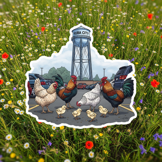 Yuba City Parking Lot Chickens of Yuba City and our Water Tower!