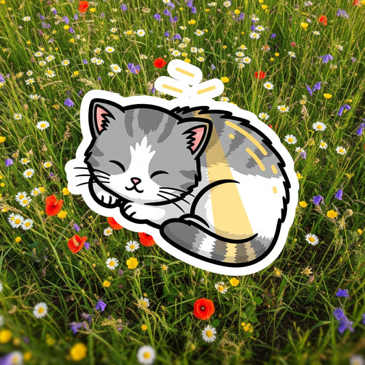 cutee cat sticker, sleepy cat sticker, sunshine cat, animal sticker, cute animal sticker, waterproof vinyl sticker
