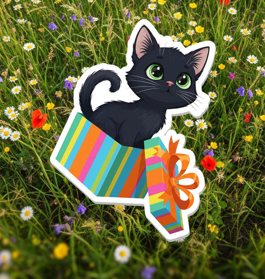 Cute Black Kitty Sticker, blackcat cat sticker, vinyl waterproof cat sticker