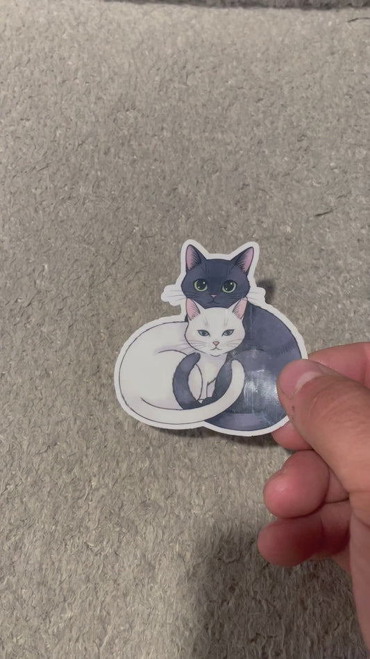 cutee cat stickers, black cat sticker, white cat sticker, cuddly cat sticker, cute animal sticker
